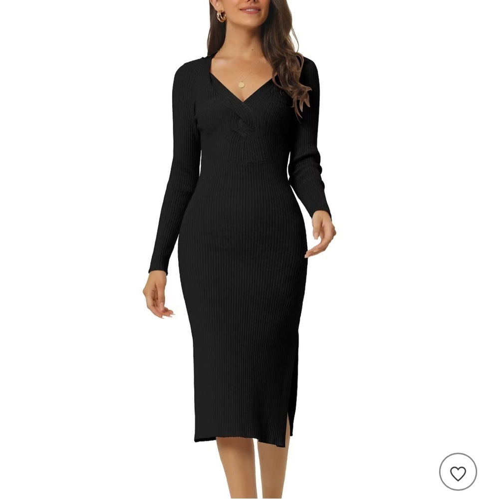 RD Style Navy Luna Knit V-Neck Long Sleeve Pencil Midi Dress Size S
